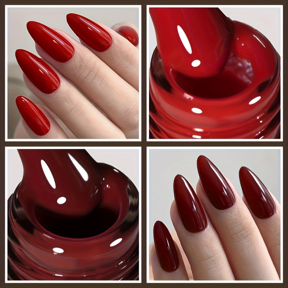 Red Glitter Gel Nail Polish Set 6 Colors — Sparkling Long-Lasting Soak Off LED UV Semi-Permanent Nail Gel | Gilded Bottle Salon Quality Nail Art Kit | Holiday Party Festive Nails Gift for Women