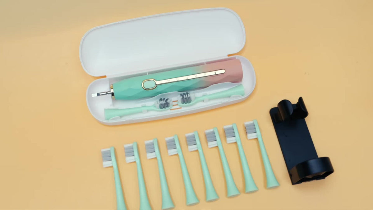 IPX8 Sonic Electric Toothbrush with 8 Replacement Brush Heads — Metal Shaft, USB Rechargeable 500mAh, Travel Case & Holder, Deep Plaque Removal for Adults Men & Women, 5 Colors