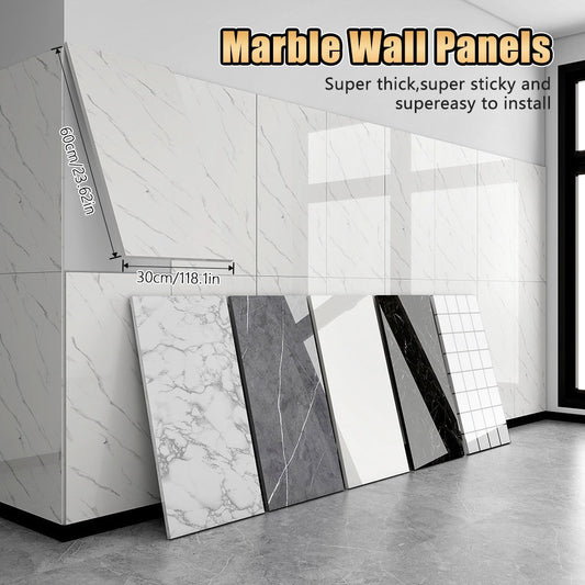Peel and Stick Marble-Look Wall Panels, Glossy 3D Decor, 20/40/60 Packs