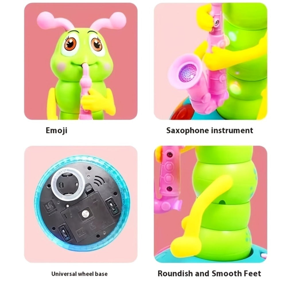 Caterpillar Saxophone Toy for Kids with LED Lights & Music - Electric Musical Instrument for Toddlers, Baby Sensory Play, Interactive Dancing Toy - Boys & Girls Birthday Christmas Gift