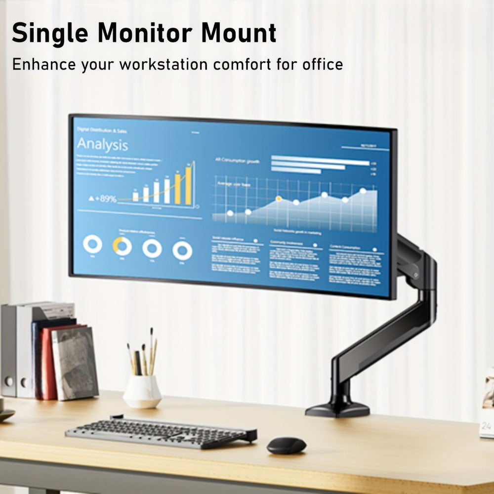 Aluminum Alloy Gas Spring Monitor Arm 19.8 lbs, Full Motion Swivel Tilt Rotate, Ergonomic Desk Mount for 13-32 Inch Screens, C-Clamp & Grommet Base, Space-Saving Home Office Stand
