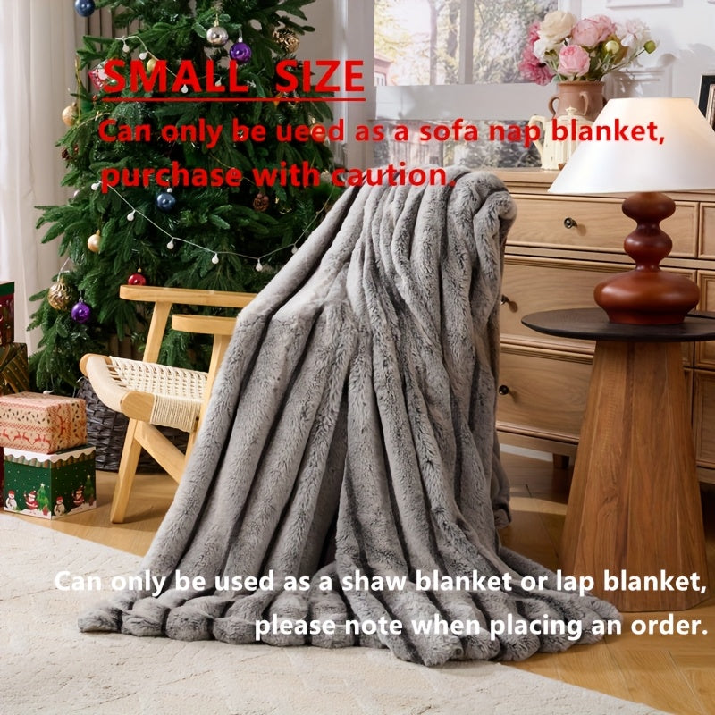 Double-Layer Faux Rabbit Fleece Blanket – 450-500gsm Thickened Soft Warm Throw for Bed, Couch & Travel, All Season, 3 Colors, 5 Sizes