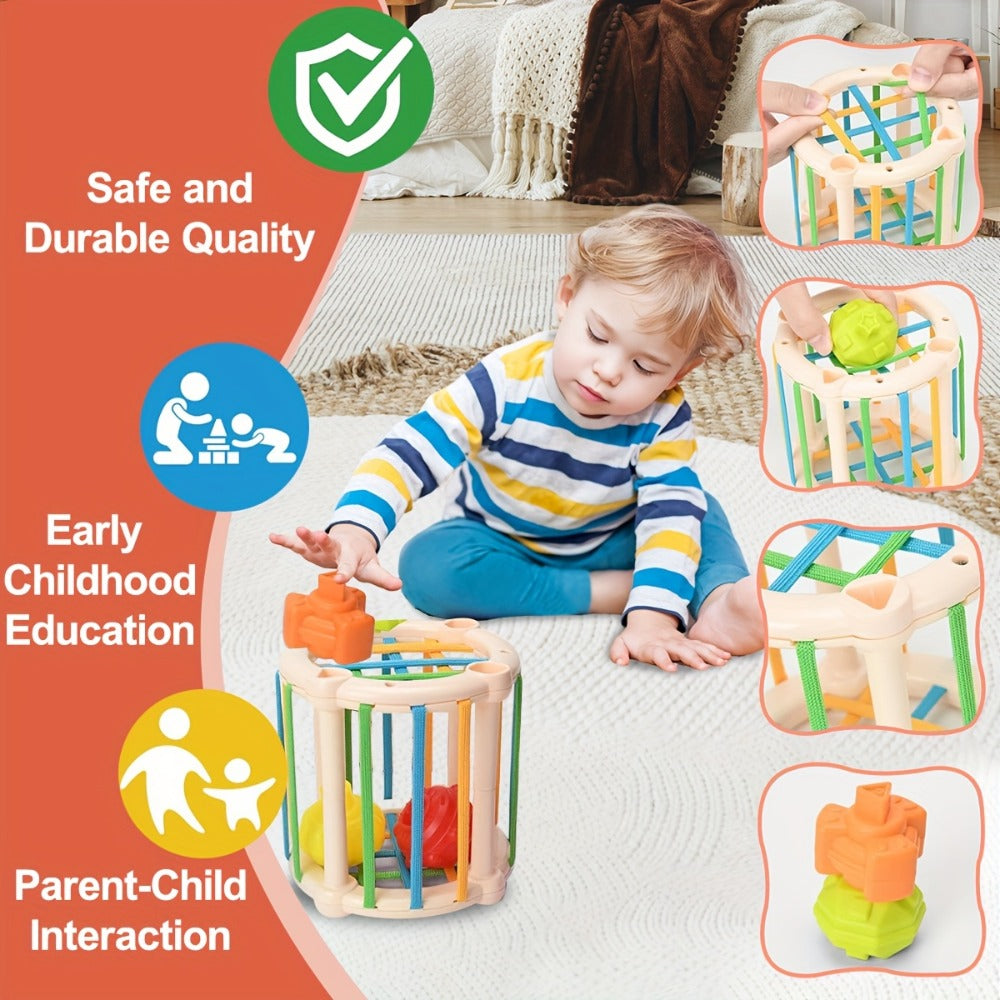 3-in-1 Baby Sensory Toy Set, Stacking Cups, Spinning Top & Cloth Book
