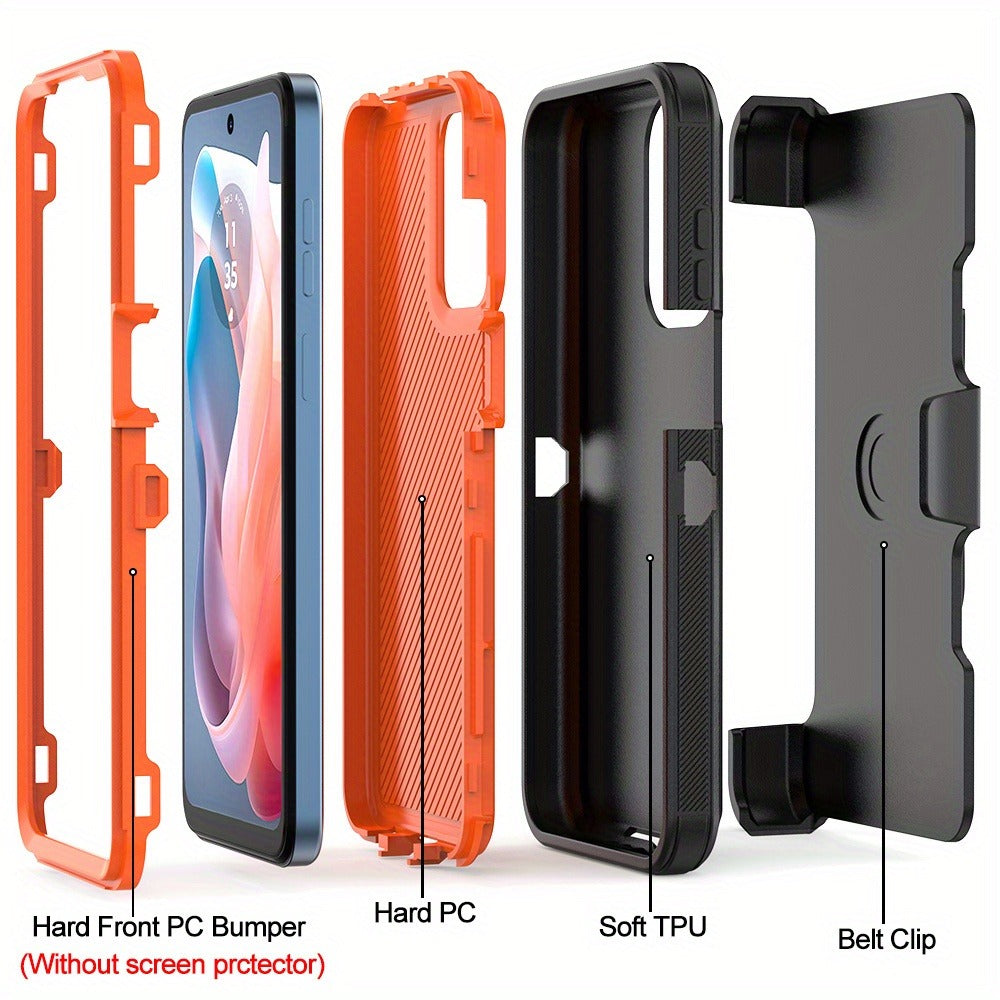Moto G Play 2024 Heavy Duty Case Belt Clip Holster Kickstand - 3-in-1 Rugged Shockproof Protective Cover with Multi-Layer Drop Protection for Motorola Moto G Play 2024, Black Orange Blue Purple Green