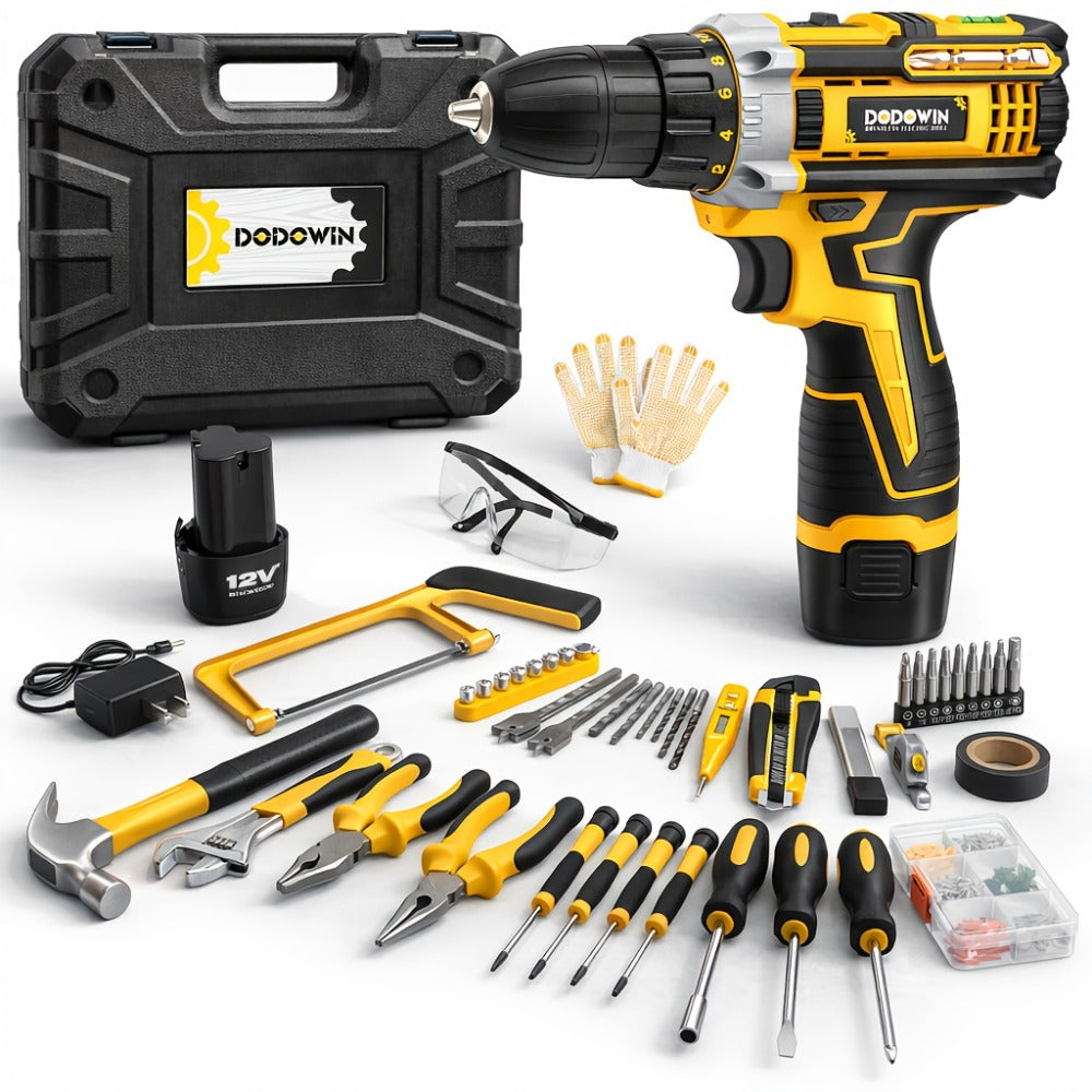 Cordless Impact Drill Set 12V / 21V Electric Drill Kit – 45Nm Torque, 2-Speed, Keyless Chuck, LED Light, Battery & Charger Included, Up to 115pcs Accessories for Home Repair, DIY & Construction
