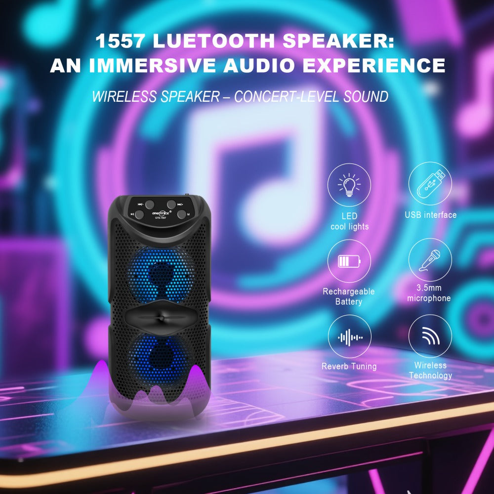 Outdoor Bluetooth 5.3 Speaker Mini with LED Light, TWS Stereo Pairing, TF Card Slot & Extended Battery, Compact Wireless Portable Speaker for Camping Hiking Beach Travel