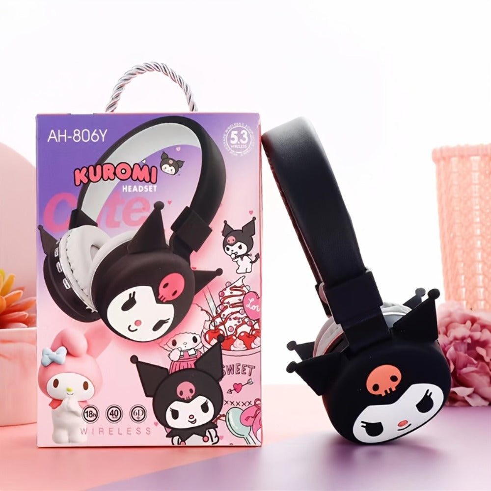 Sanrio Kuromi My Melody Cute Wireless Headset Foldable Portable Smart Call Anime Design for Daily Sports Learning Festival Gift for Girls Teens My Melody Black Kuromi Red