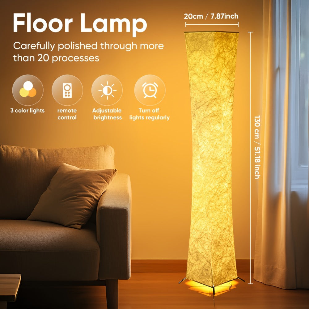 LED Floor Lamp 52 Inch Modern – Adjustable 3000K Warm Light with Remote Control, USB Port, Matte Metal Finish & Tyvek Shade for Bedroom, Living Room & Game Room Space Decor