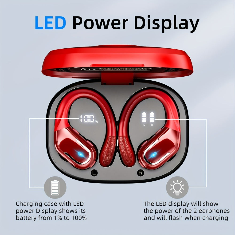 LIFEBEE Dual LED Display Earhook Wireless Earbuds for Running Sports, Pure Bass Sound Noise Cancelling Built-in Mic Over-Ear Headphones, Secure Fit Sport Earphones for Gym Workout Cycling Outdoor