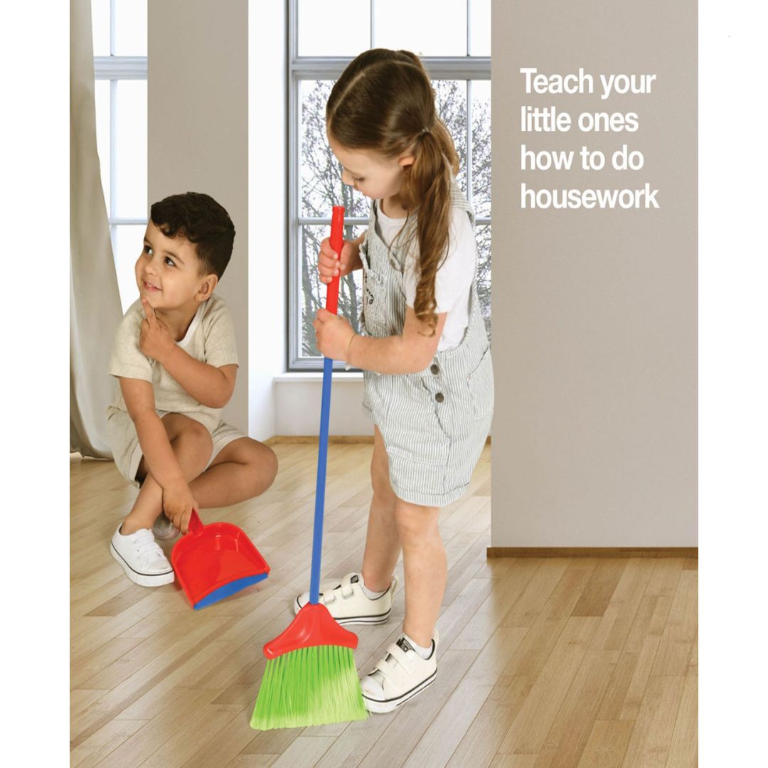 Kids Cleaning Toy Set, 4 Pieces with Broom, Mop, Brush & Dustpan