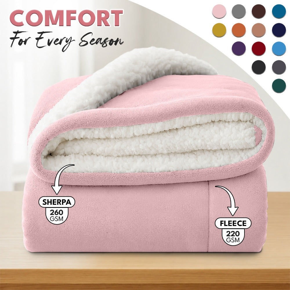 Sherpa Flannel Blanket – Double-Layer Ultra Soft Warm Throw for Bed, Sofa & Bedroom Decor, Better Sleep, 14 Colors, 3 Sizes