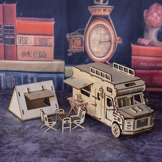 Wooden RV Model Kit, DIY 3D Camping Car Puzzle for Desk Display