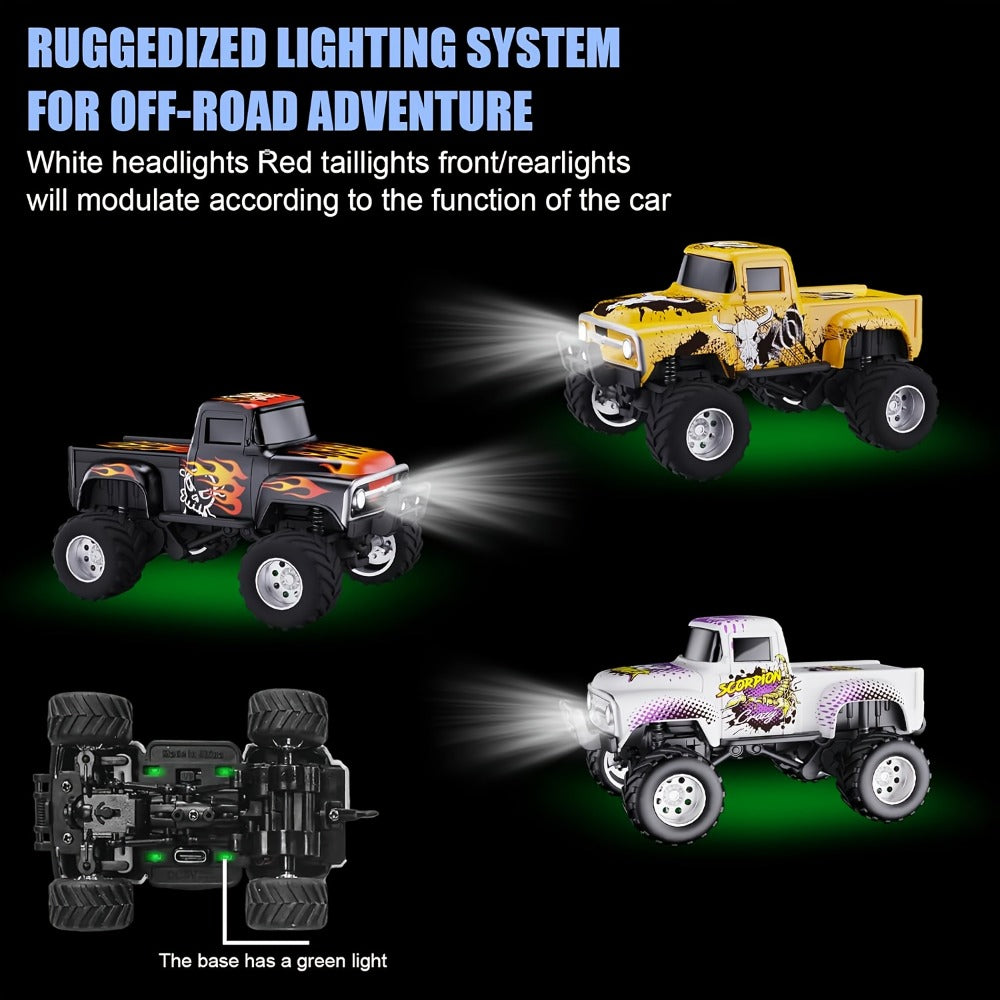1:64 Scale Die-Cast RC Monster Truck 2.4GHz High-Speed Off-Road Vehicle with LED Headlights, Multiple Control Modes & Adjustable Speed – Toy Gift for Boys & Girls (5 Colors)