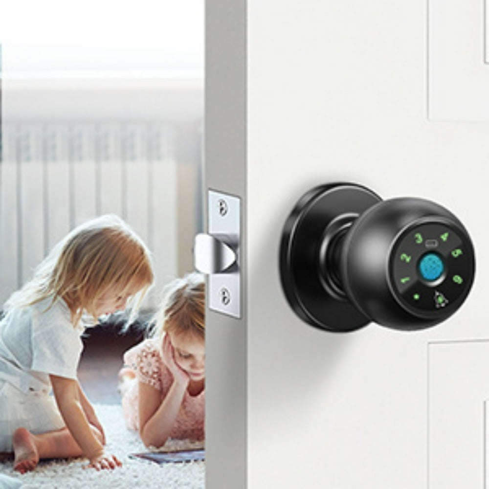 Biometric Handle Lock 5-in-1 Keyless Entry with Fingerprint, App, IC Card, Password & Backup Key – Silent Mode, Anti-Peep Keypad, Electronic Smart Door Handle for Bedroom Apartment Interior Door