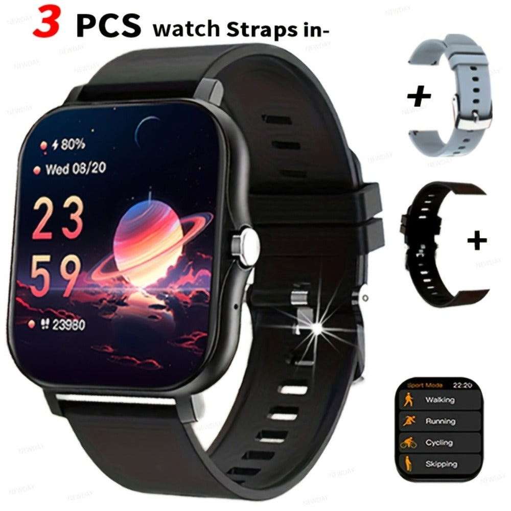 Email Display Smartwatch 1.83" Full Touch – Wireless Calling, Pedometer, Activity Tracker, Multi-Exercise Modes, Dual TPU Strap, USB Rechargeable – Unisex Fitness Watch Pink Silver Black Gold