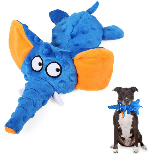 Unstuffed Elephant Dog Toy with Squeakers, Crinkle Texture and Double-Layer Fabric