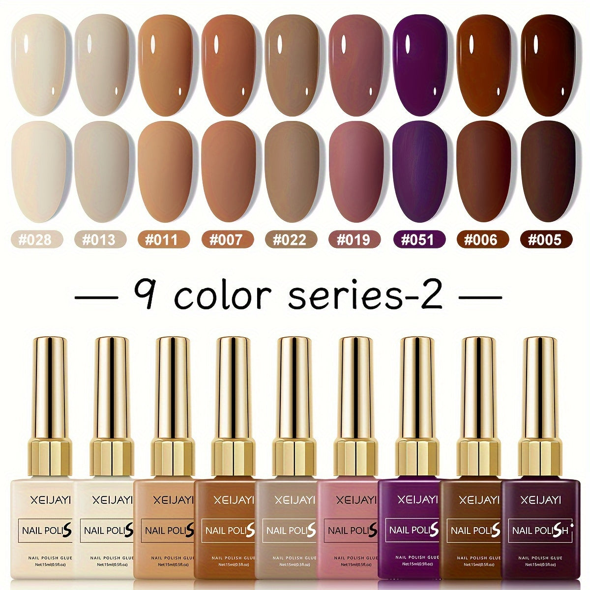 Fall Winter Gel Nail Polish Set 9 Colors XEIJAYI Alcohol-Free LED Glossy - Long Lasting Salon Quality Multicolor Round Bottle Autumn Seasonal DIY Manicure Kit Holiday Nail Art Gift for Women