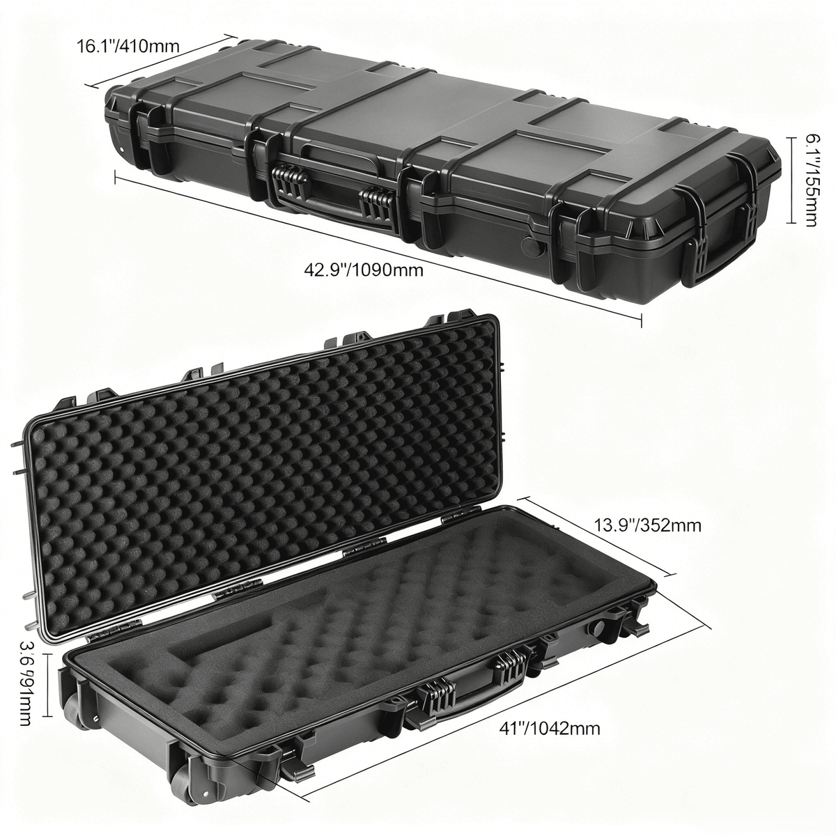 Hard Rifle Case 42 Inch with Wheels - Lockable TSA Approved Gun Case, 3-Layer Protective Foam, Crushproof Hard Shell for Two Rifles or Shotguns, Pressure Valve & Metal Hinges for Hunting & Travel