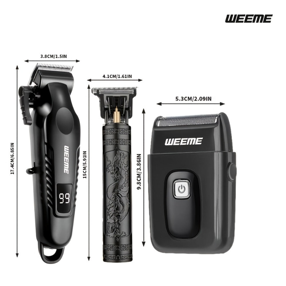 3-in-1 Hair Clipper Grooming Kit for Men — WEEME USB Rechargeable Cordless Beard Trimmer & Body Shaver Set, Home Barber Hair Cutting Kit, Gift for Boyfriend Father Husband
