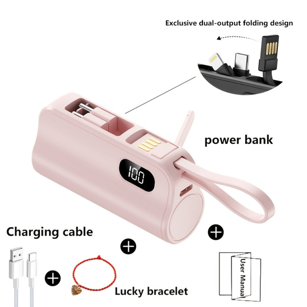 Mini Power Bank 6000mAh LCD Digital Display 22.5W Fast Charging Portable Battery Pack Gift Set with Data Cable Bracelet iPhone USB-C Android Pink Black Purple