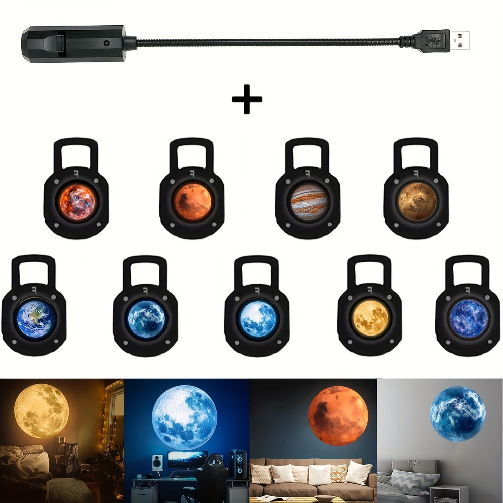 Starry Sky Night Light Projector with 9 Replaceable Planet Discs – USB Powered 360° Rotatable Galaxy Lamp for Bedroom Ceiling, Living Room, Kids Room & Holiday Gift
