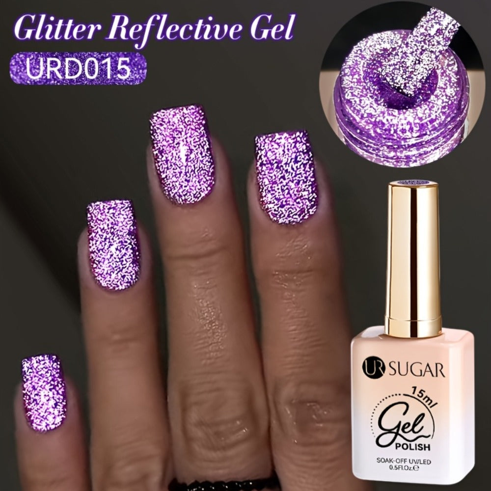 Reflective Glitter Gel Nail Polish UR SUGAR 15ml Fluorescent Neon Shimmer UV LED Soak Off Semi Permanent Nail Art Varnish Manicure Set