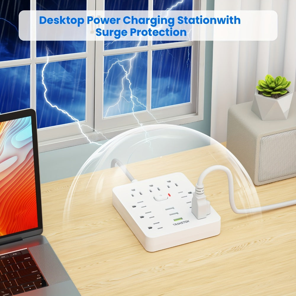 45° Tilt Plug Power Strip 12-in-1 Surge Protector with 9 AC Outlets & 3 USB Ports, 10ft Long Extension Cord, Advanced Overload Protection for Home, Office & High-Power Devices