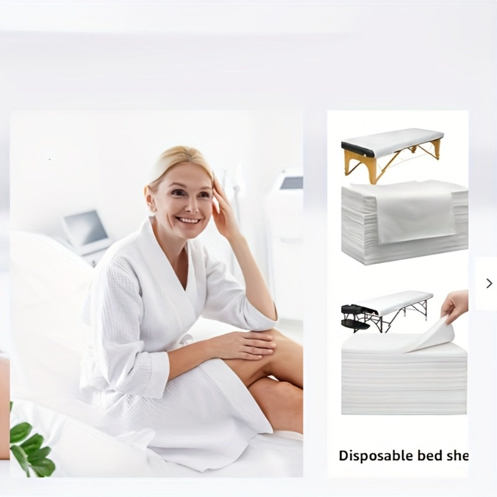 Disposable Bed Sheets 100 Pack Non-Woven Massage Table Cover Single Use Stain Resistant Spa Sheets for Massage Therapists Estheticians Salons Hotels Tattoo Artists White Pink