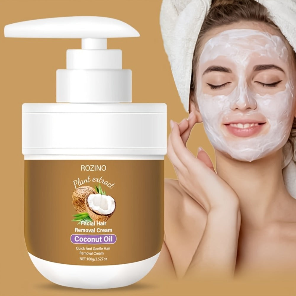 Coconut Oil Hair Removal Cream 2-Pack Gentle Depilatory for Women & Men — Natural Ingredients Deeply Hydrating Minimizes Irritation, Smooth Skin for Face Legs Arms Body, At-Home Painless Hair Removal Set
