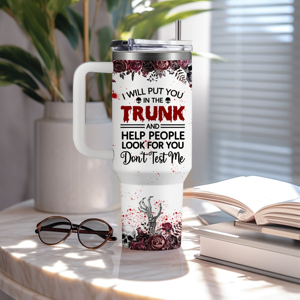 Halloween Horror Cat 40oz Insulated Tumbler with Lid and Straw – Stainless Steel Large Capacity Coffee Cup with Handle | Spooky Cat Mug for Halloween Gifts Office Home