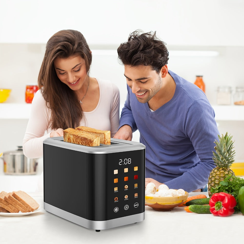 Smart Digital Toaster 2 Slice with Touch Screen LCD Display, 6 Bread Types & 6 Shade Settings, Extra Wide Slots, Stainless Steel – Bagel, Cancel & Defrost Functions for Modern Kitchen