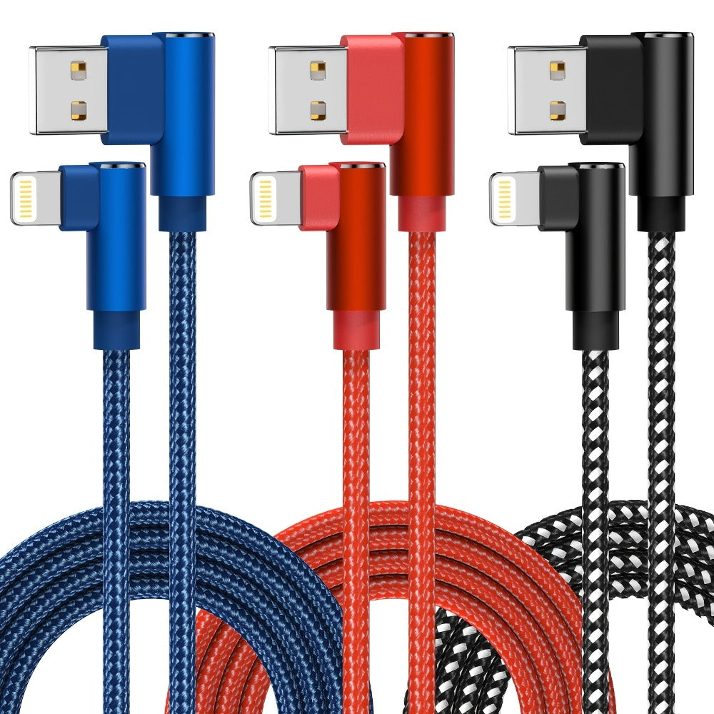 10ft Nylon Braided Lightning Cable 3-Pack MFi Certified – USB-A to Lightning iPhone Charger Cord for iPhone 14 13 12 11 Pro Max XS XR X 8 7 SE | iPad iPod | 2.4A Fast Charge 480Mbps Data Sync