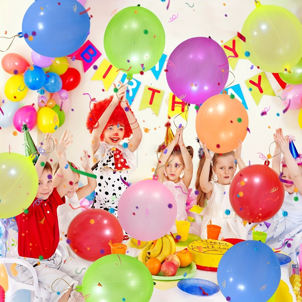 Neon Punch Balloons, 48-Pack with Elastic Rubber Band Handles