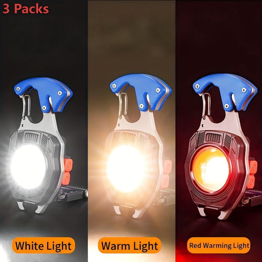 COB LED Keychain Flashlight with Electronic Lighter, USB Rechargeable 3-Pack