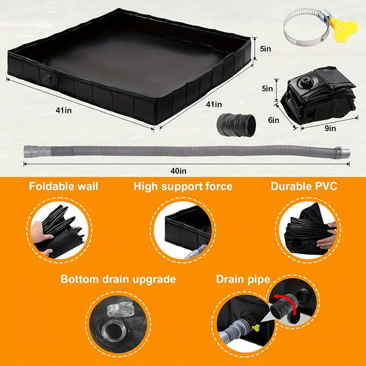 Foldable Shower Base with Drain Pipe, 41 × 41 × 5 Inches for Camping
