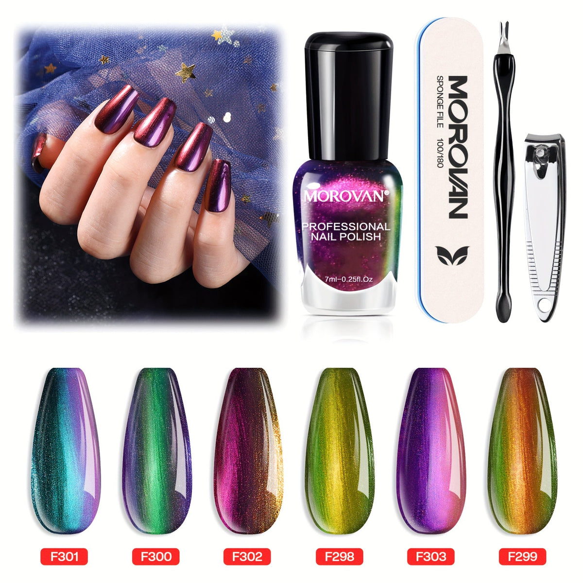 Holographic Nail Polish Set 6pcs Air Dry No UV Lamp – Metallic Glitter Rainbow Shimmer Lacquer 0.25oz, Finger & Toenail Polish Kit, Nail Art Gift Set for Women Girls by Morovan