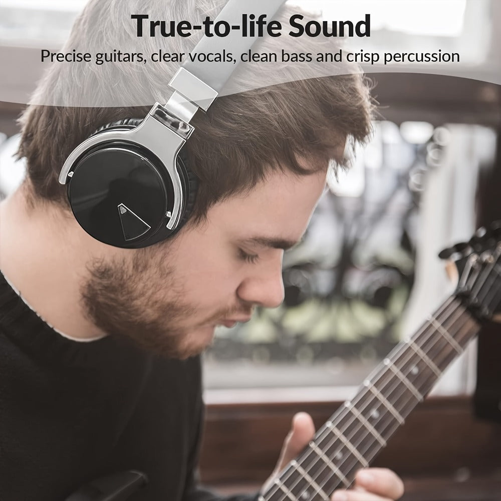Active Noise Cancelling Over-Ear Headphones MIGHTY ROCK, Wireless Bluetooth 5.2 with 45mm Drivers Deep Bass, 30H Playtime Built-in Mic, Foldable Protein Earpads Headset for Travel Work Study Flight