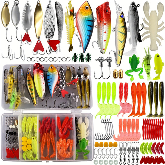 Fishing Lures Kit with Tackle Box, 52–360 Piece Assortment in Five Sizes