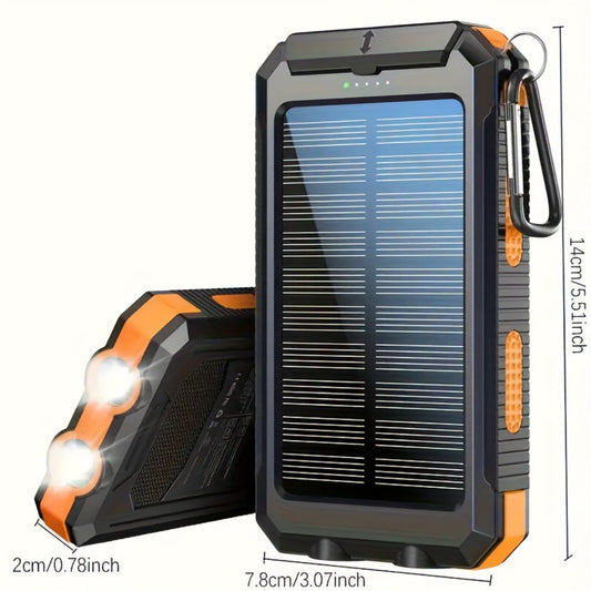 20000mAh Solar Power Bank with Built-In Flashlight & Compass – Dual USB Portable Charger for Camping Hiking Emergency Survival Outdoor Use, Compatible with All Mobile Devices, iPhone Android Samsung