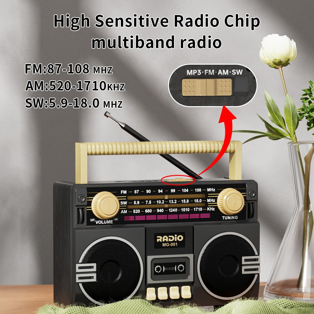 Solar Powered Portable FM/AM/SW Radio with 1200mAh Battery, Bluetooth & TF/USB/AUX Playback, Emergency Weather Radio with LED Flashlight, Ergonomic Handle, Ideal for Camping, Hiking & Emergencies