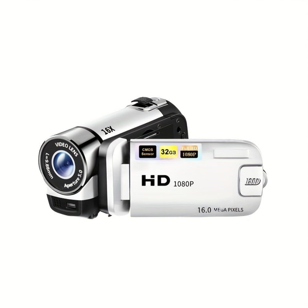 Portable 1080P Digital Camcorder with Rotating Screen & 32G Memory Card | Rechargeable Battery, Selfie Support, Compact Travel Video Camera for Vlogging, Family Gatherings & Everyday Recording