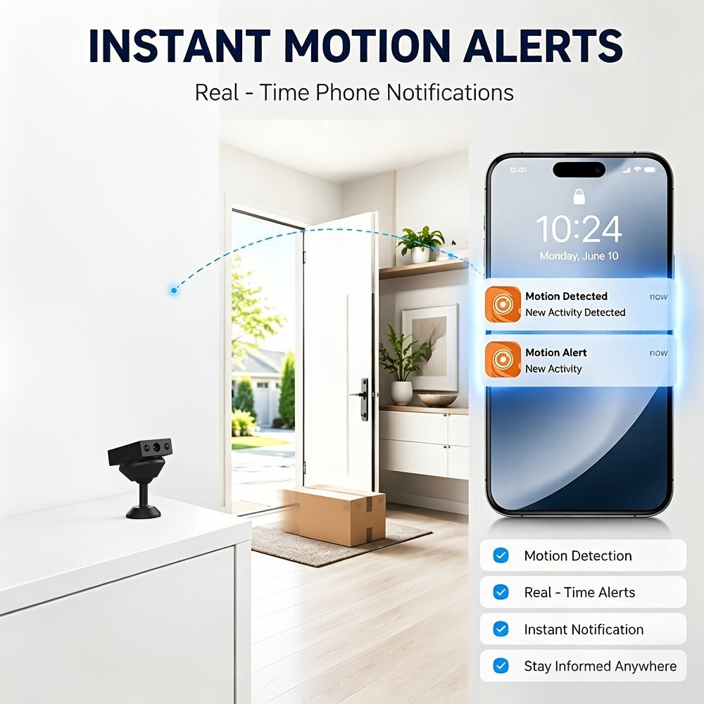 Mini Security Camera No WiFi No Internet Needed, Full HD 1080P Wireless Indoor Camera Built-In AP Hotspot, Night Vision, Motion Detection, Voice Recording, Cloud Storage – Home Garage Baby Pet Monitor