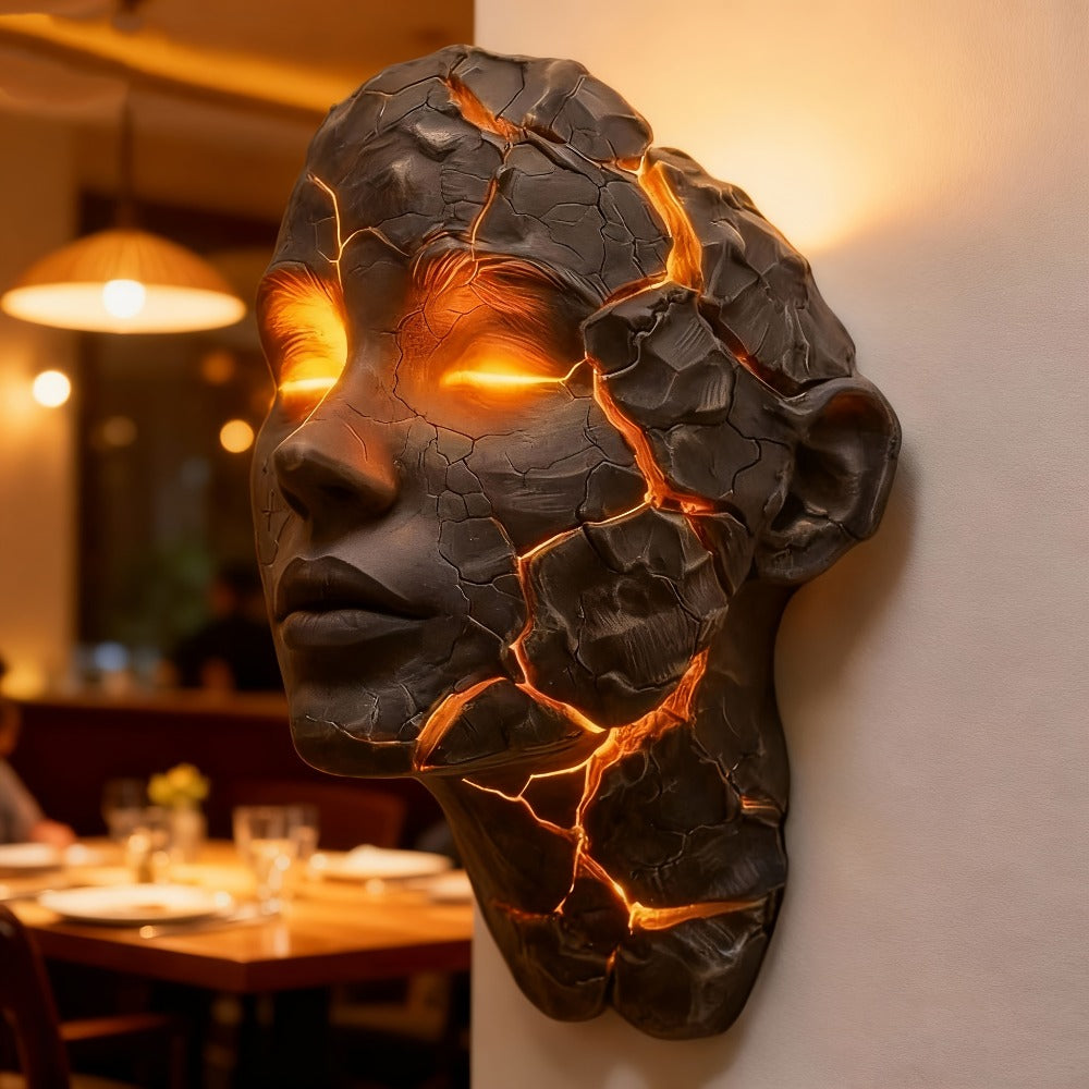 3D Shattered Soul Wall Lamp – LED Night Light Cracked Face Phantom Effect USB Powered Resin Wall Light for Bedroom Living Room Bar Cafe Home Decor, Easy Install Gothic Aesthetic Atmosphere Lamp
