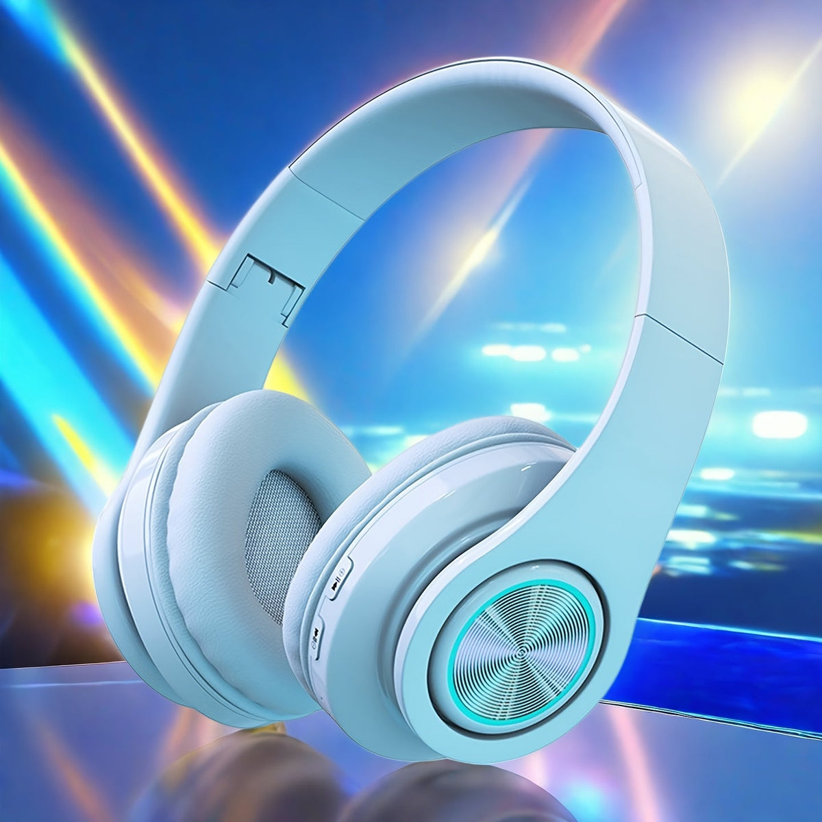 LED Light Over-Ear Wireless Headphones Deep Bass Subwoofer, Active Noise Cancelling Foldable Headset Bluetooth 5.3, Wired & Wireless Dual Mode AUX, USB Rechargeable for Gaming Music Sports