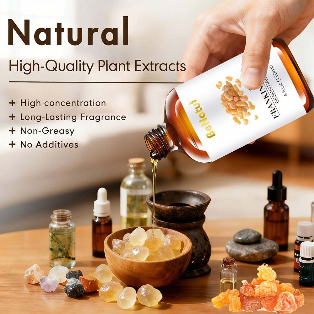 Pure Essential Oil Set 4.06 oz — Frankincense, Lemon, Lemongrass & Rosemary Oils for Massage, Bath, Hair, Skin & Nail Care, Aromatherapy Gift for Women, Mother's Day & Birthday Gift