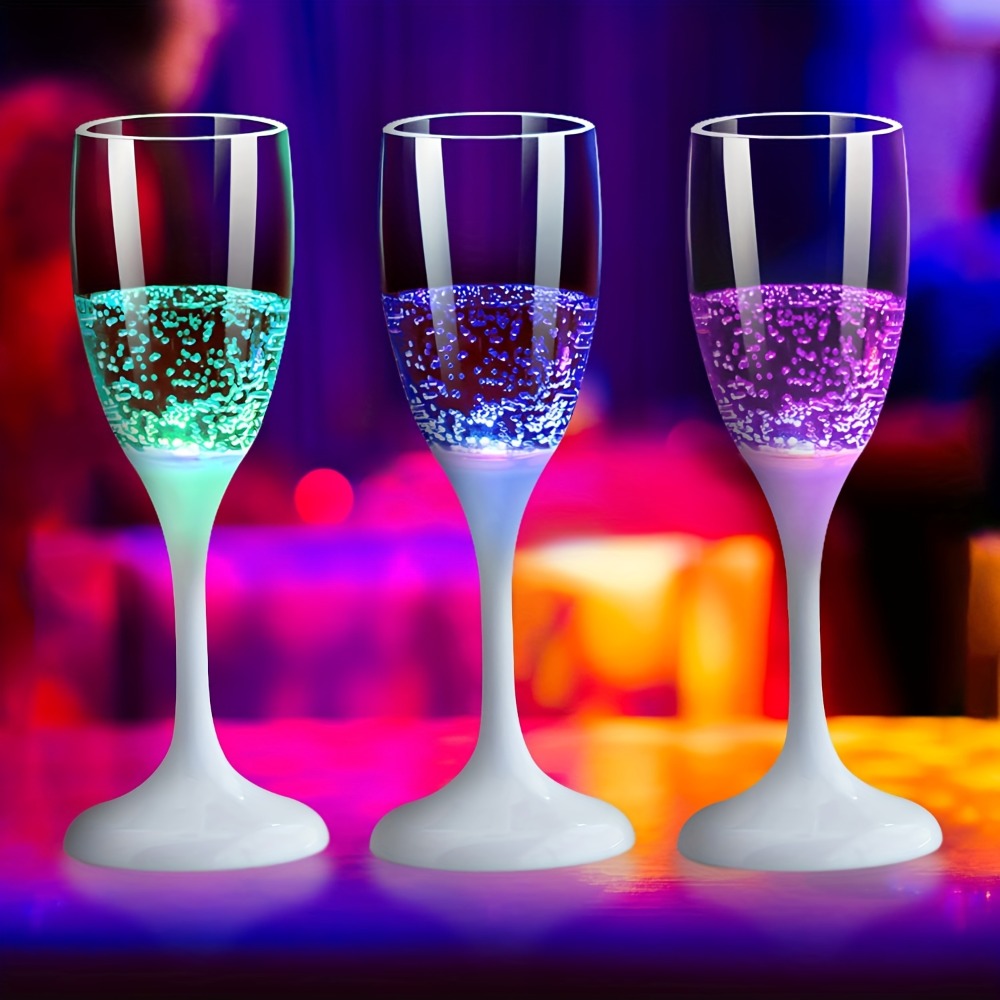LED Light Up Champagne Flutes Set of 6 – Glow in the Dark Colored Plastic Wine Glasses for Birthday Halloween Christmas Wedding Party Favors Adults