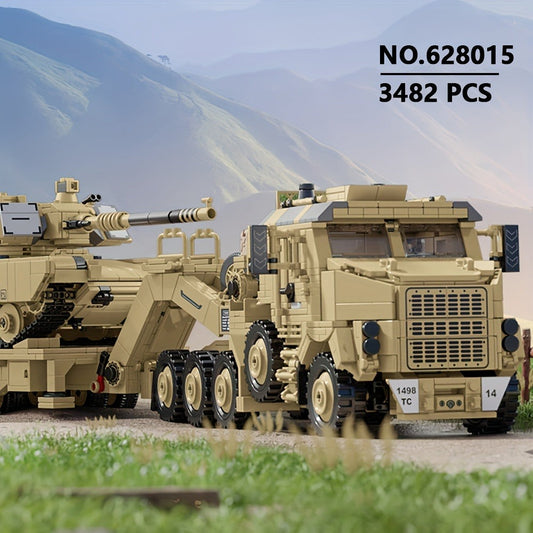 MOC Military Tank Hauler Building Block Set, 3482 Pieces, Armored Transport Model for Adults