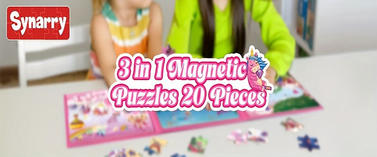 3-in-1 Magnetic Puzzle Book, Unicorn, Mermaid & Princess Themes