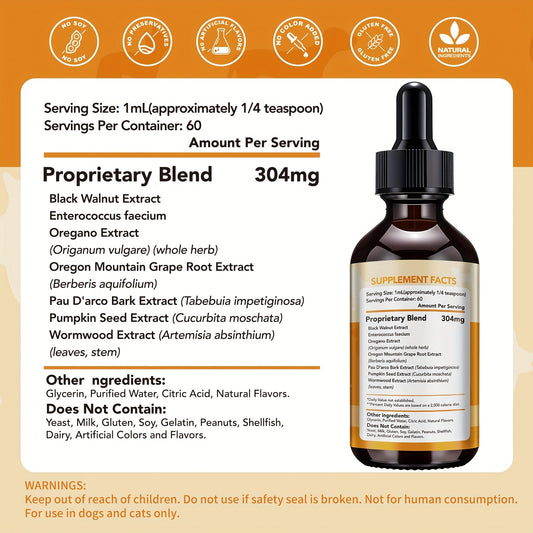 Pet Supplement Drops with Black Walnut & Pumpkin Seed, 2 fl oz per Bottle