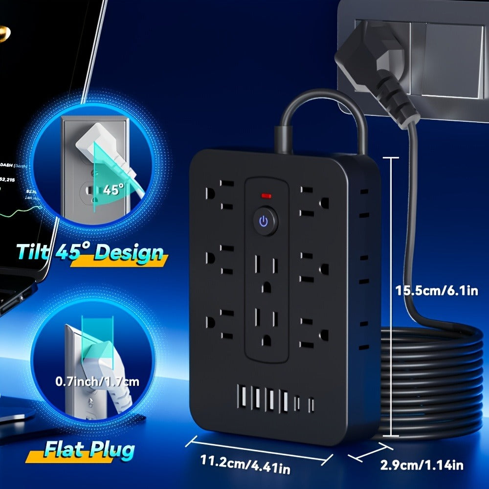 Compact Flat Plug Power Strip 20-in-1, 14 AC Outlets & 6 USB Ports (4 USB-A + 2 USB-C), Lightning Surge Protection, Space-Saving Extension Cord for Home Travel Office Kitchen – Overload Protection